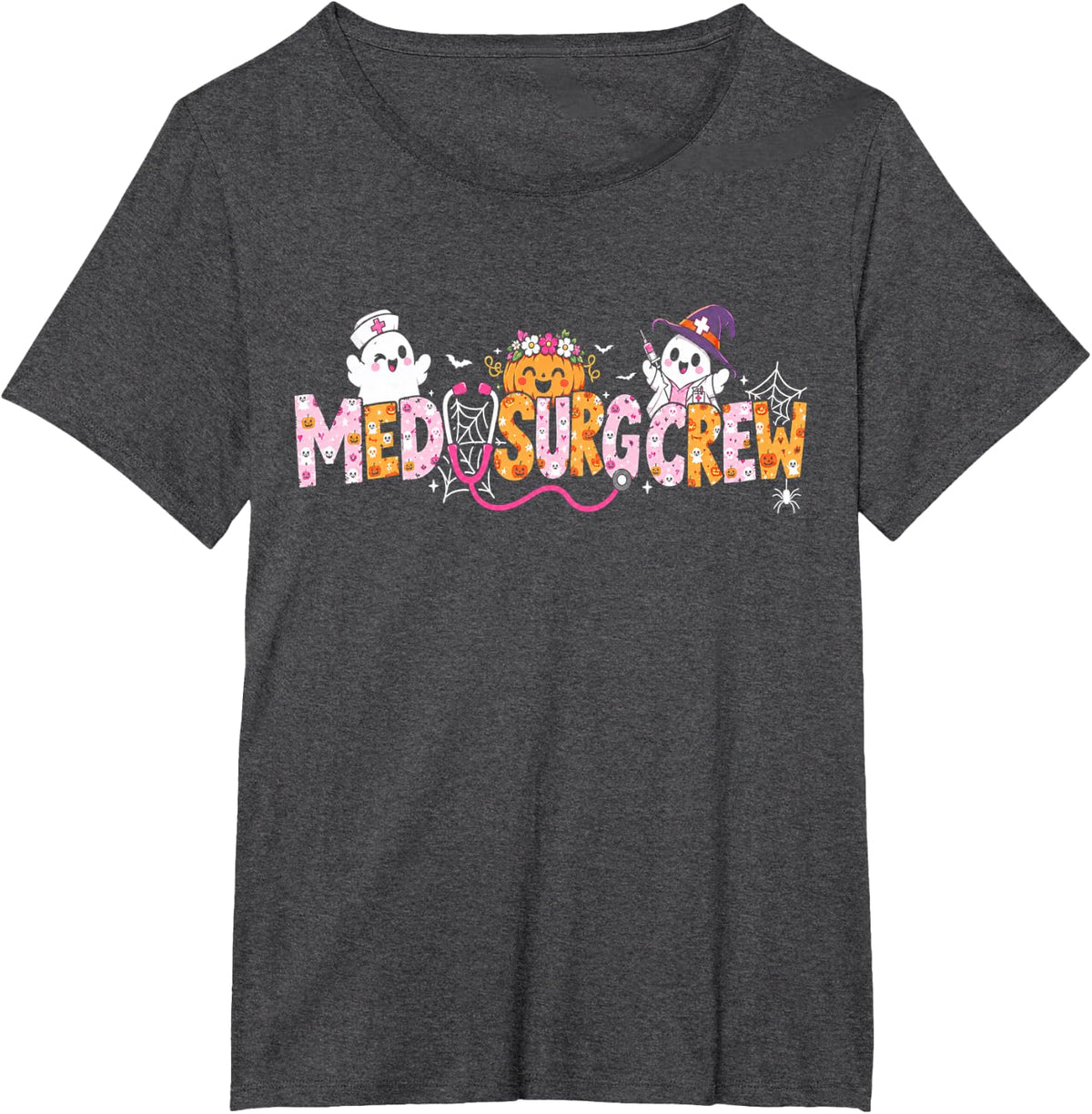 Funny Medical Surgical Med Surg Crew Nurse Ghost Halloween T-Shirt - Dark Heather Grey