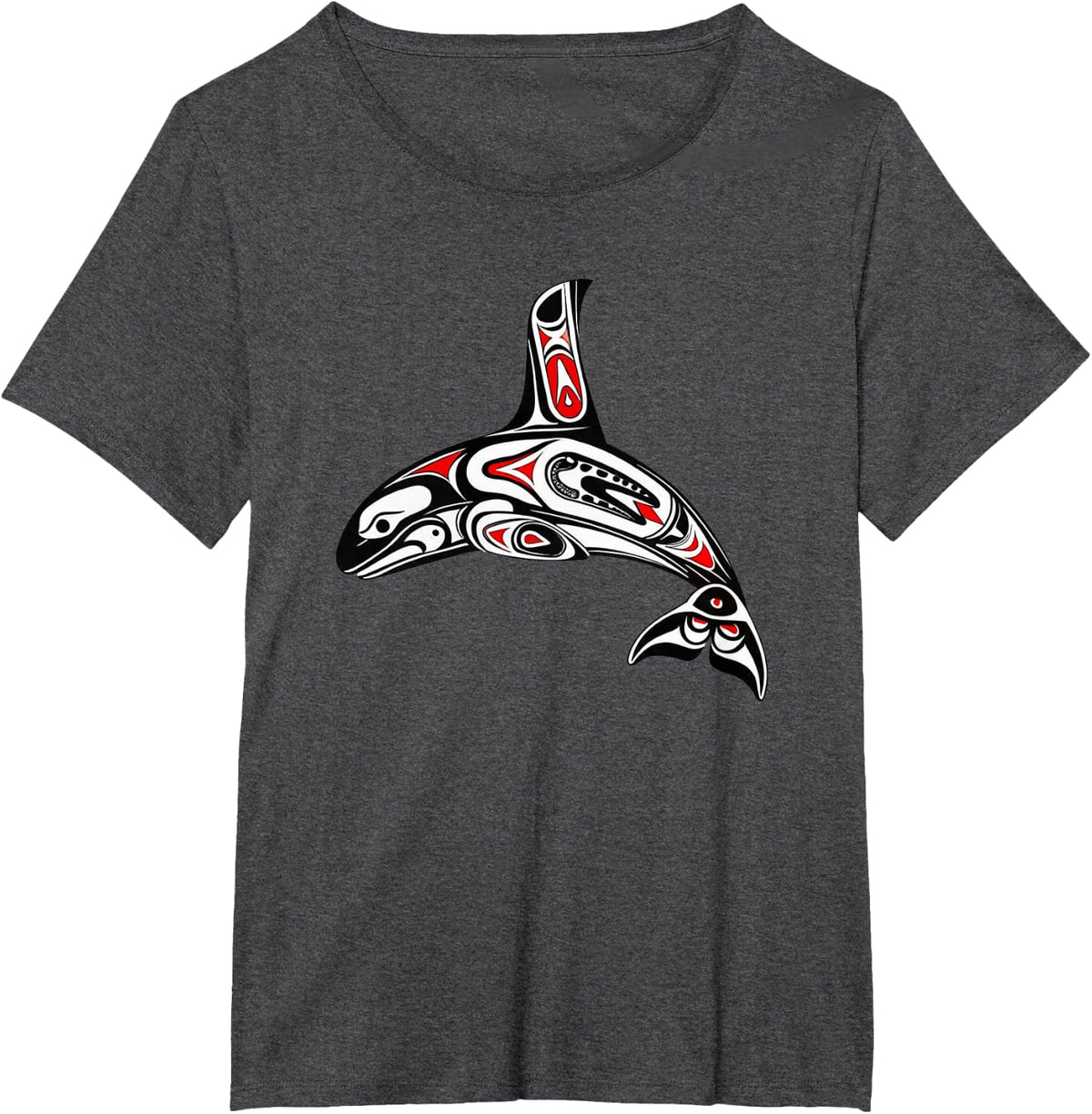 Orca Pacific Northwest Art Style Inspired T-Shirt - Dark Heather Grey