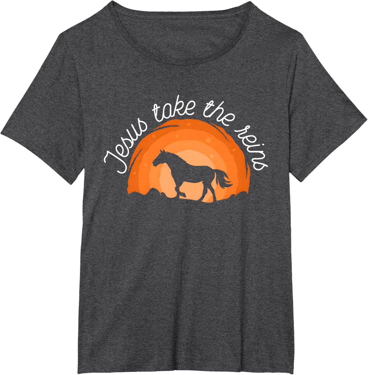 Jesus Take The Reins Christian Horse Lover Western Sunset T-Shirt - Dark Heather Grey