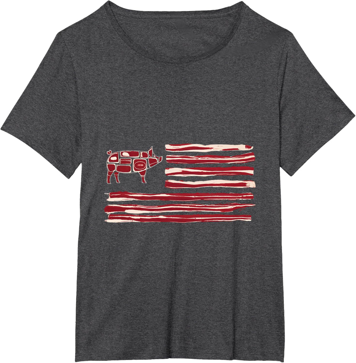 Bacon Flag Pig American Patriot Cooking Grill T-Shirt - Dark Heather Grey