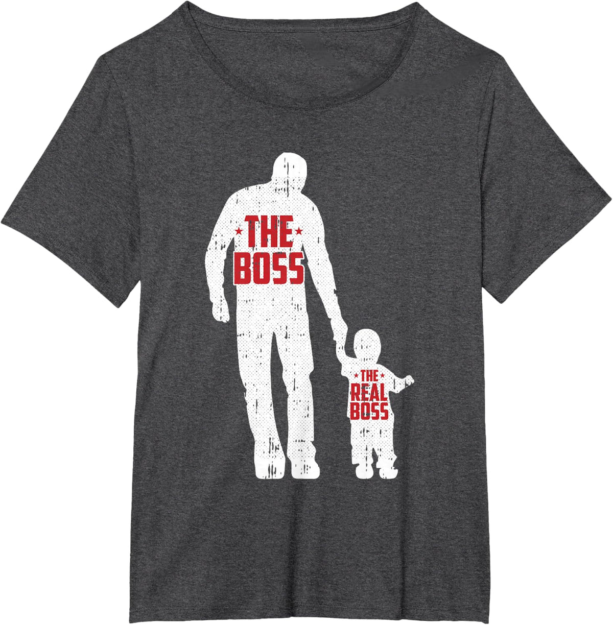 The Boss The Real Boss Fathers Day Dad Son Daughter Matching T-Shirt - Dark Heather Grey