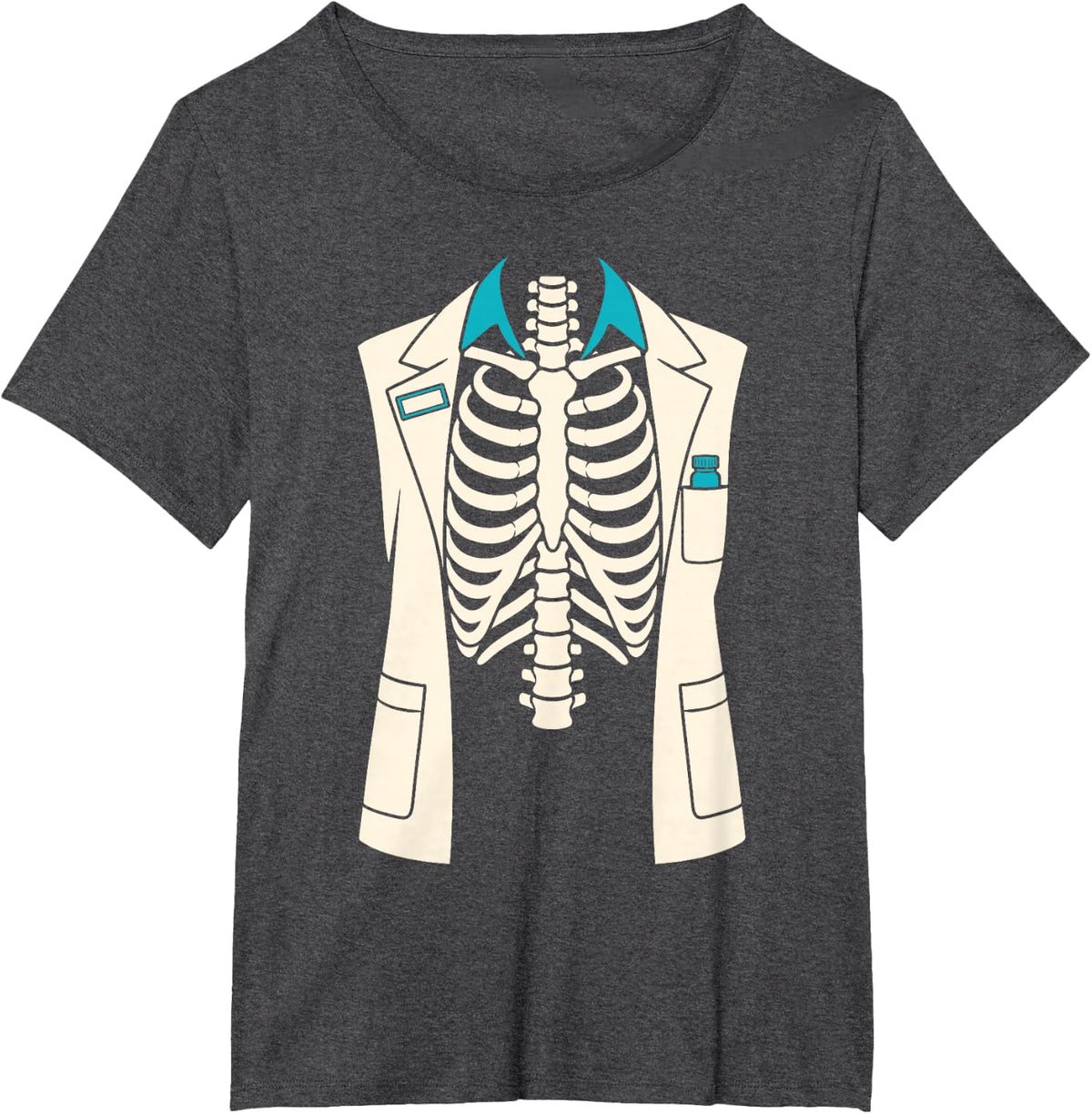Skeleton Pharmacist Coat Halloween Costume T-Shirt - Dark Heather Grey