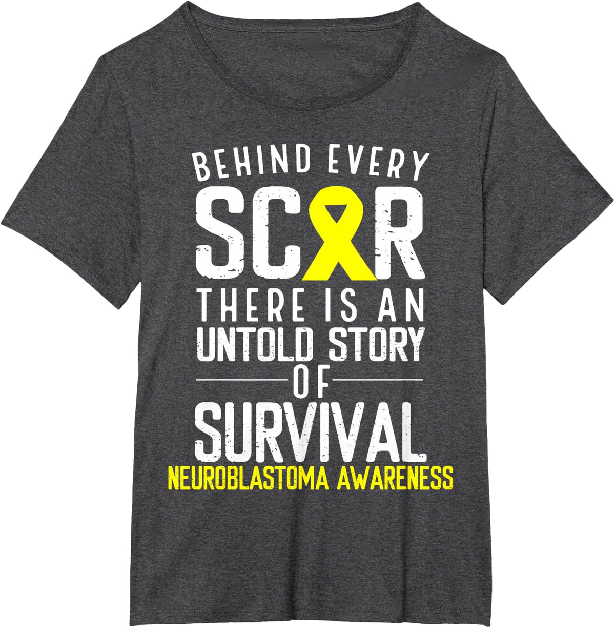 Yellow Ribbon Behind Every Scar Neuroblastoma Awareness T-Shirt - Dark Heather Grey
