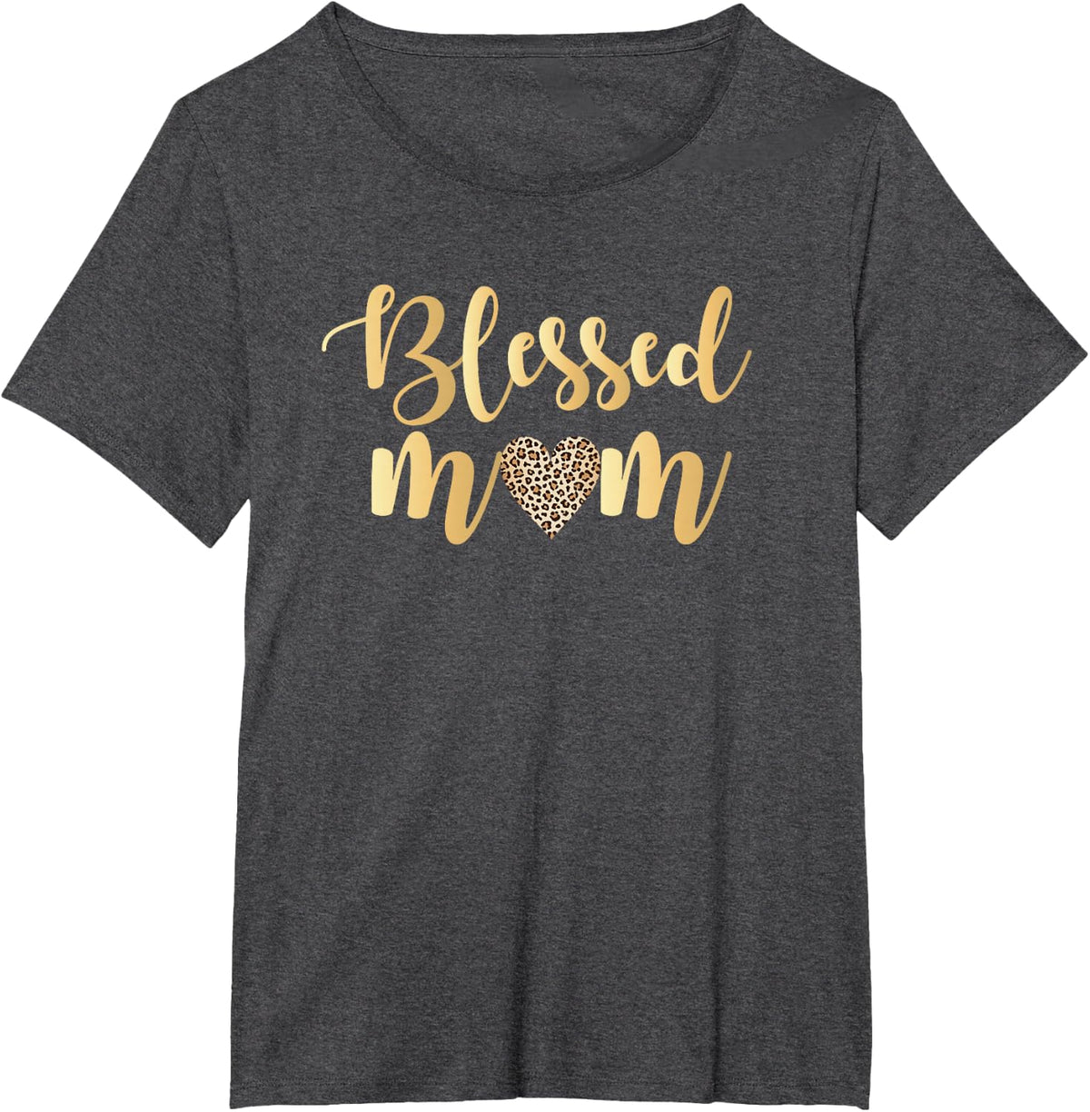 Blessed Mom Leopard Print W/ Gold Text Mother’s Day Gift T-Shirt - Dark Heather Grey