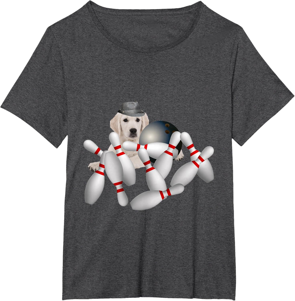 Golden Retriever Dog Dogs Pin Bowling, Funny Cute T-Shirt - Dark Heather Grey