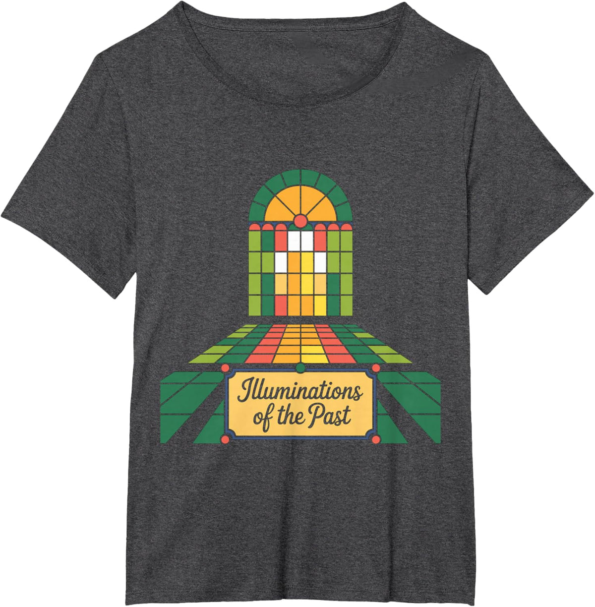 Illuminations of the Past Stained Glass Design T-Shirt - Dark Heather Grey