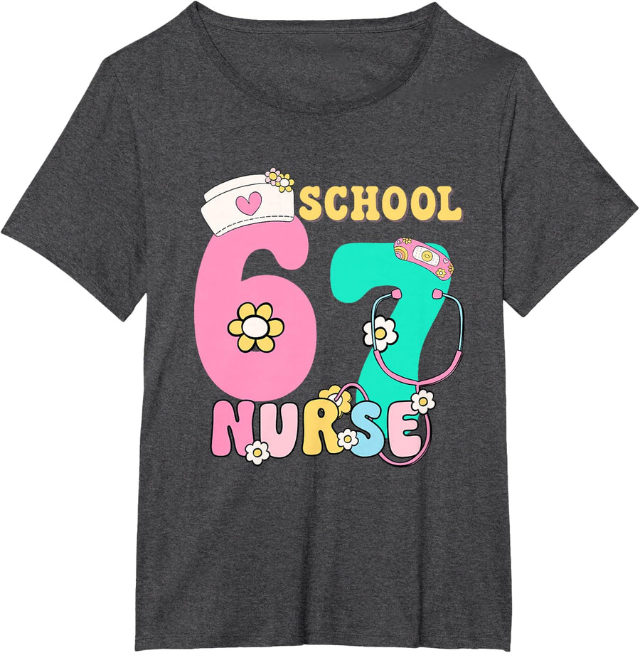 67 Meme Funny School Nurse Pastel Retro Design T-Shirt - Dark Heather Grey