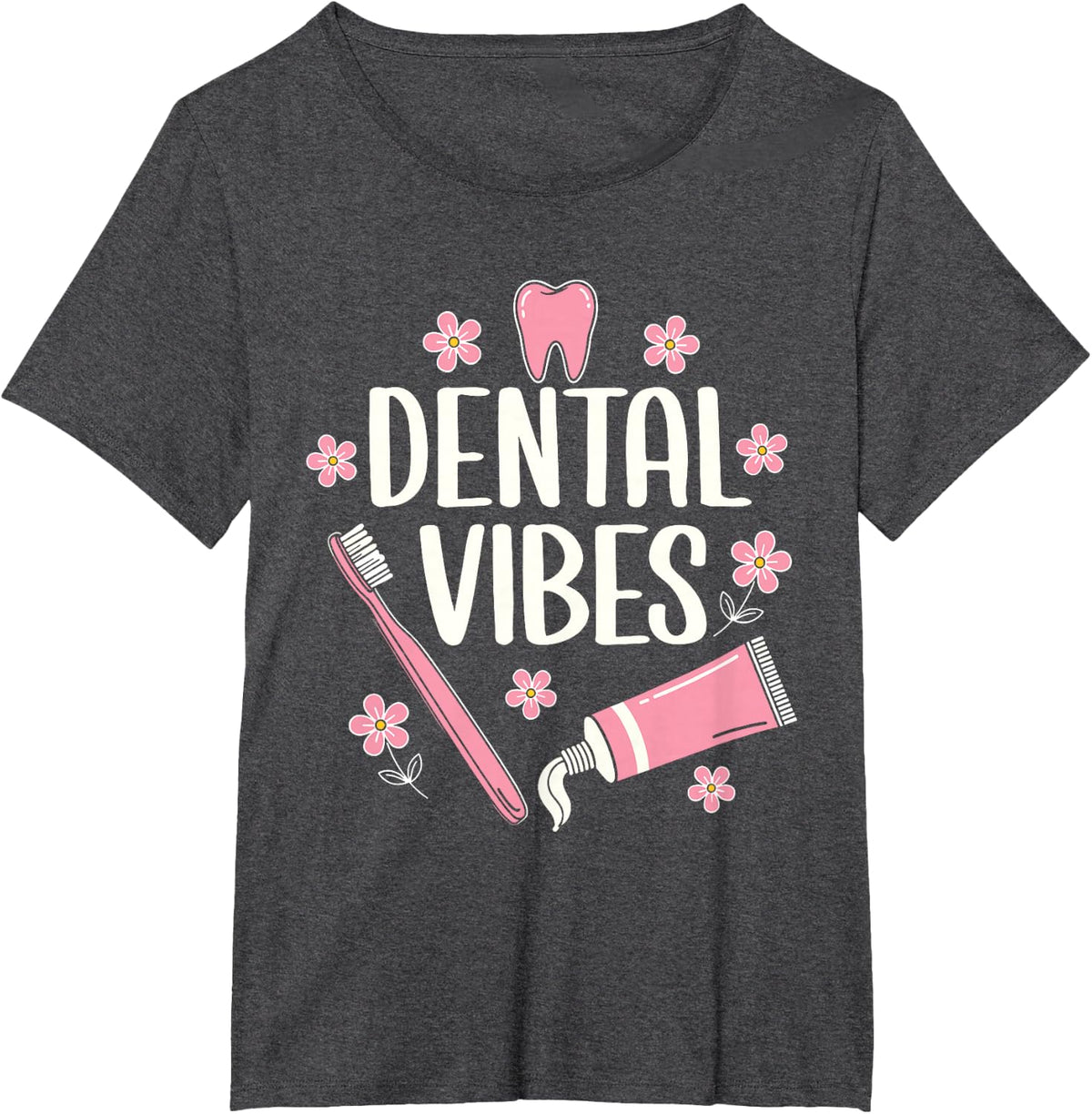 Dental Assistant Vibes Funny Retro Dentist Hygienist Teeth T-Shirt - Dark Heather Grey