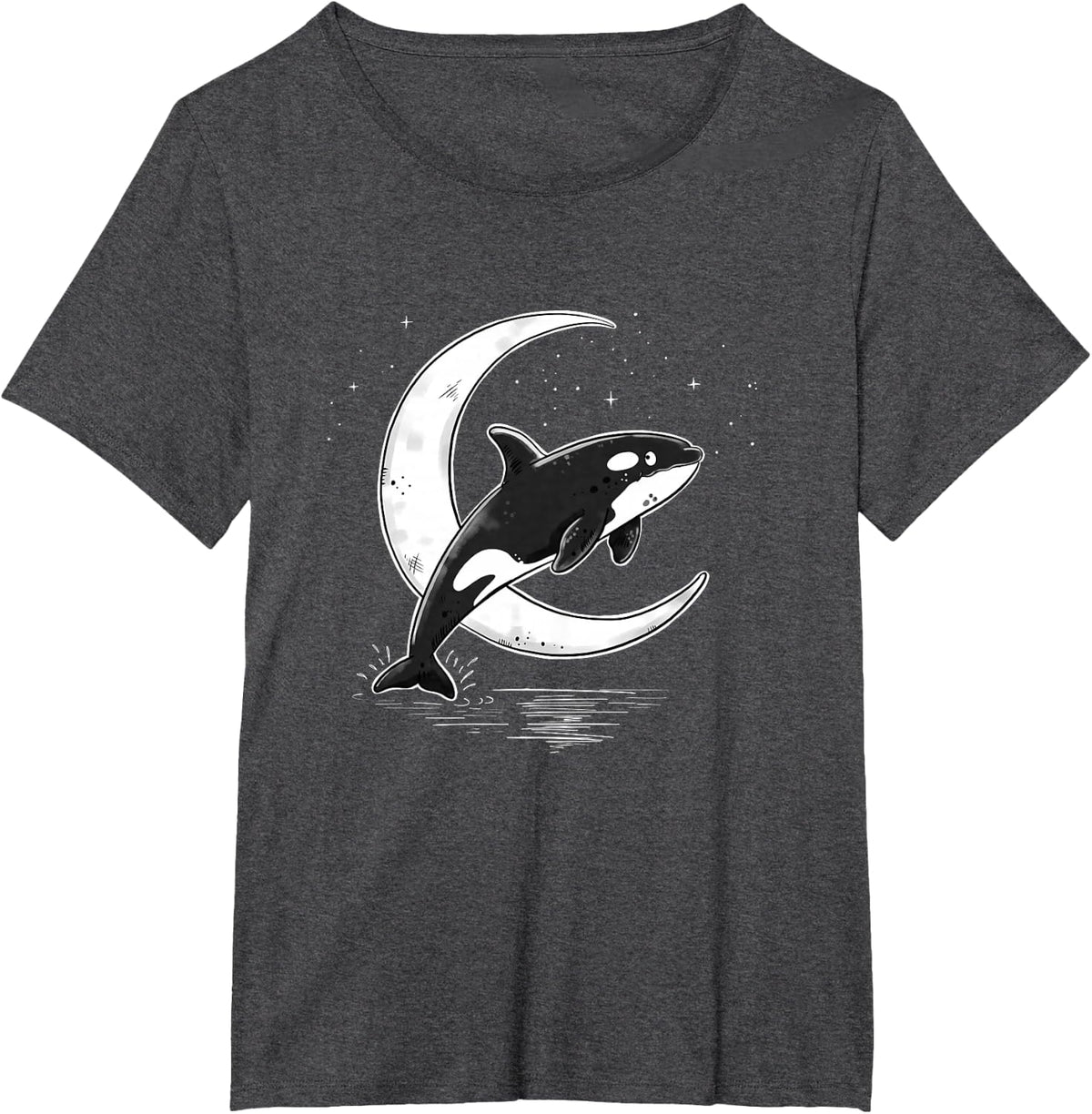 Orca Moon Hand Drawn Cartoon Ocean T-Shirt - Dark Heather Grey