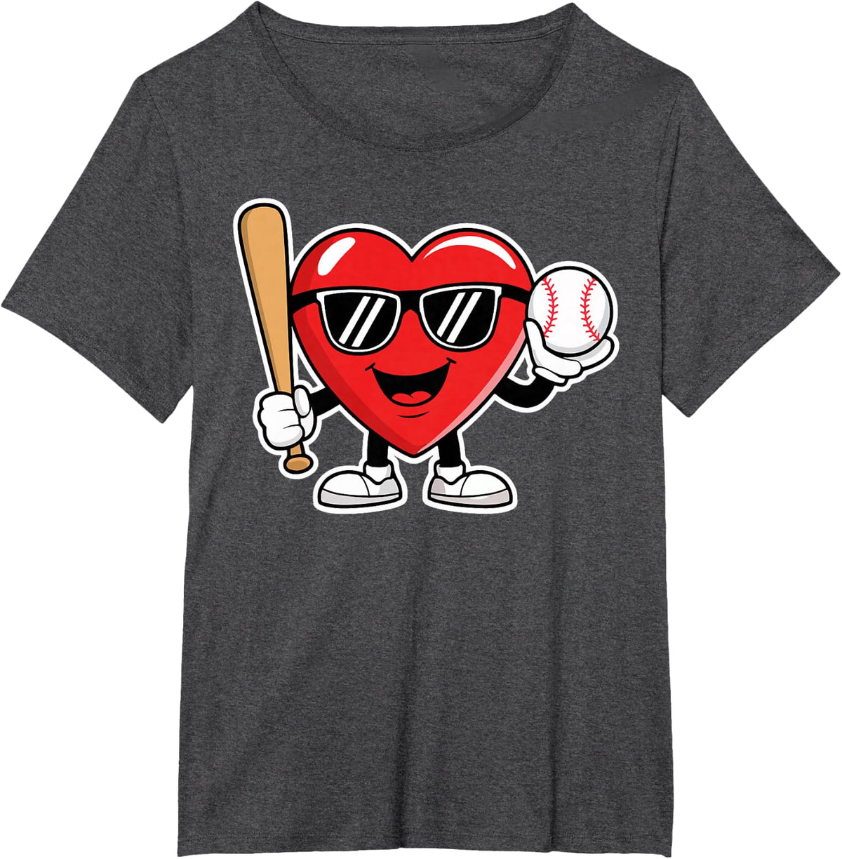 Baseball Valentines Day Shirt Boys Valentines Heart Kids Men T-Shirt - Dark Heather Grey