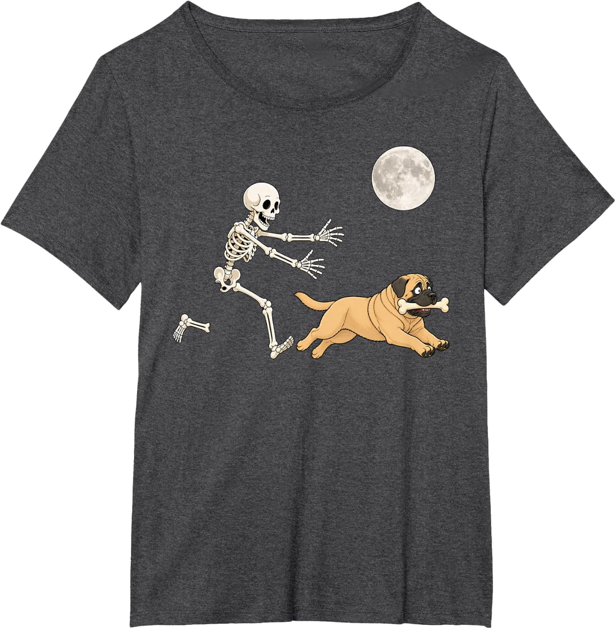 English Mastiff Running Skeleton Retro Halloween Dog T-Shirt - Dark Heather Grey