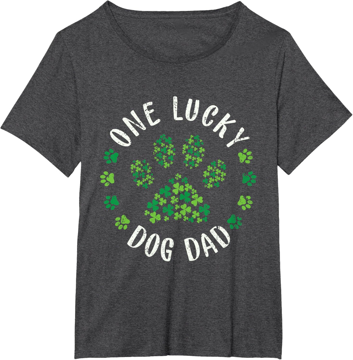 One Lucky Dog Dad Dog Dad Tee St Patricks Day T-Shirt - Dark Heather Grey