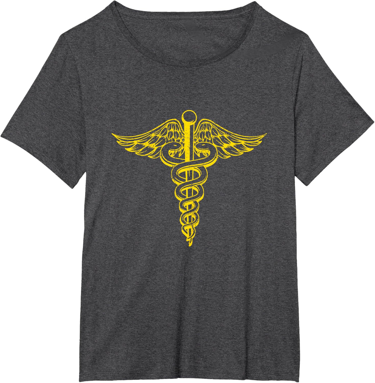 Novelty Vintage Caduceus Hermes Staff Medical Shirt T-Shirt - Dark Heather Grey