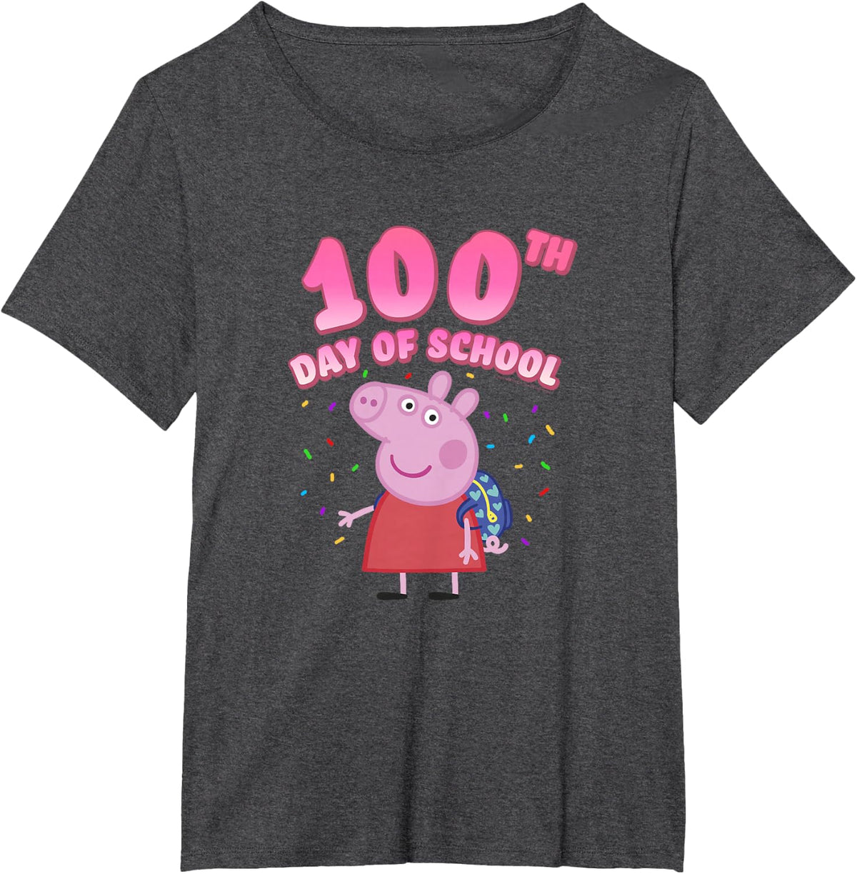 Peppa Pig 100th Day Of School Celebration Confetti T-Shirt - Dark Heather Grey