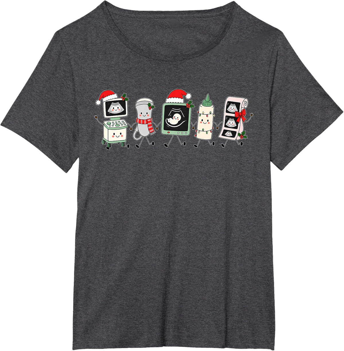 Christmas Sonographer Cute Doodle Ultrasound Tech OBGYN MFM T-Shirt - Dark Heather Grey