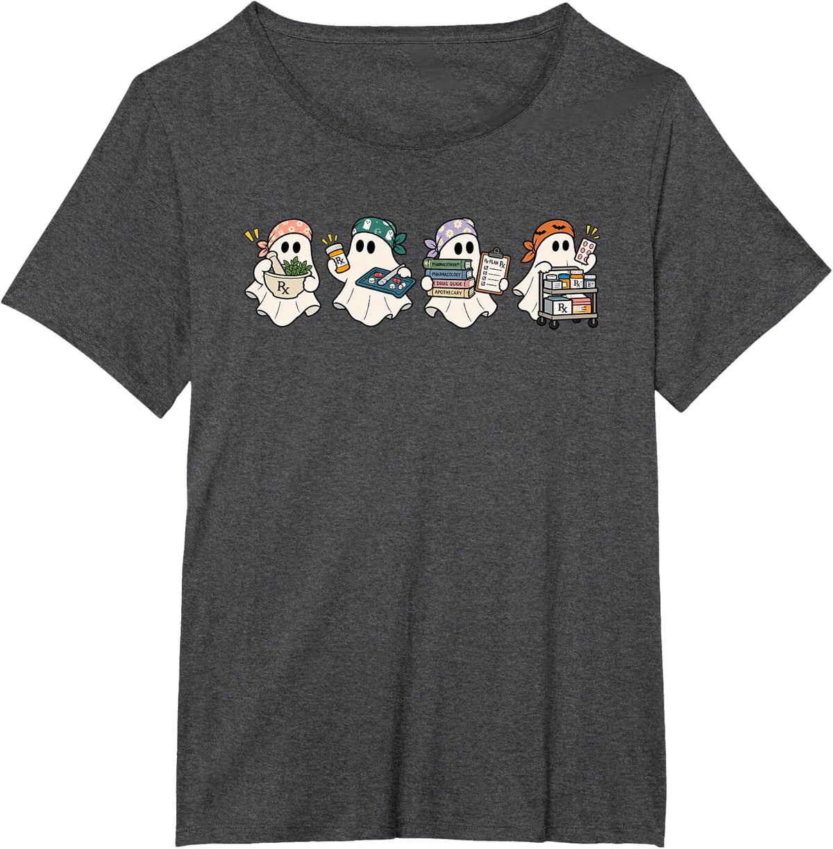 Halloween Pharmacist Ghost Rx Spooky Pharmacy Tech T-Shirt - Dark Heather Grey