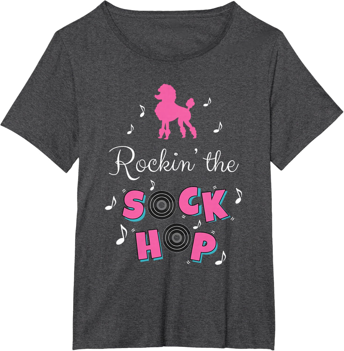 Sock Hop Costume Girls Women Pink Poodle T-Shirt - Dark Heather Grey