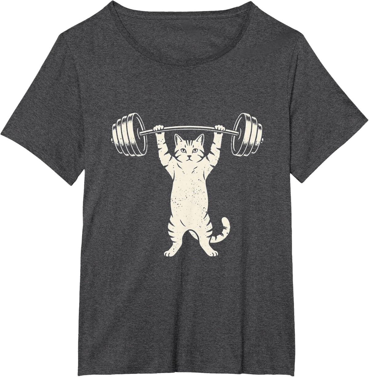 Vintage Weightlifting Cat Gym Deadlift Fitness T-Shirt - Dark Heather Grey