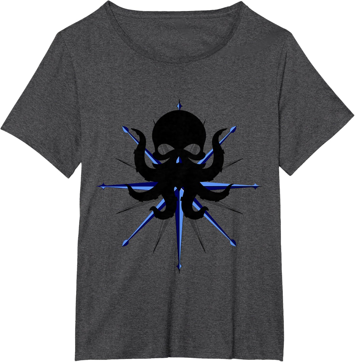 Octopus Kraken Vintage Nautical Compass T-Shirt - Dark Heather Grey