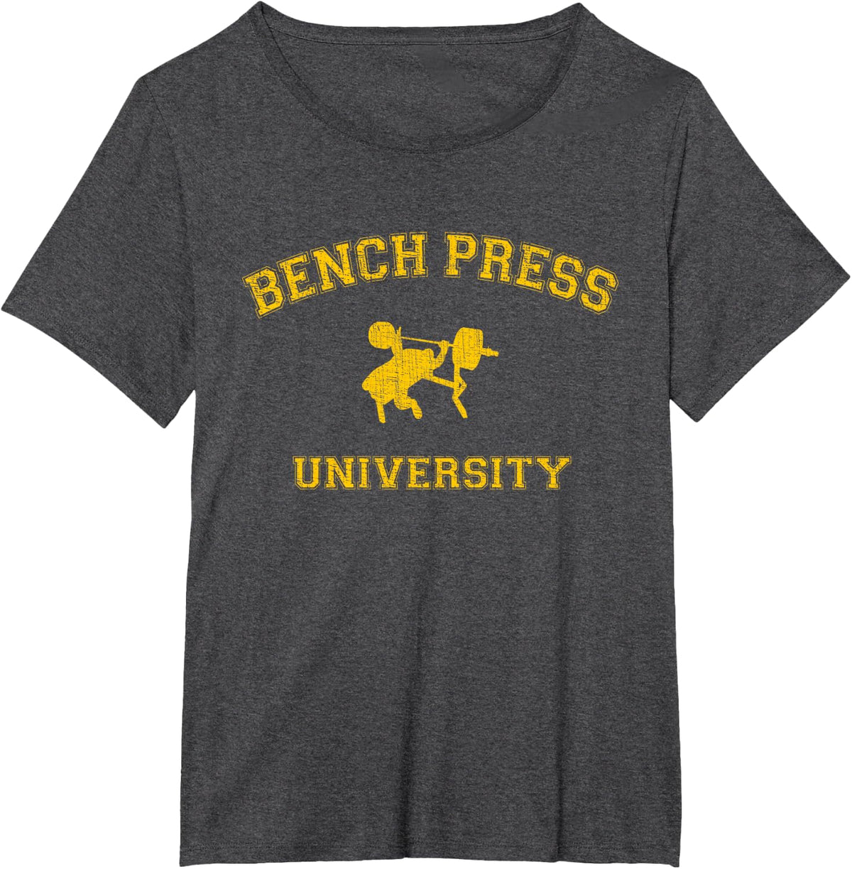 Classic College-style Bench Press University T-Shirt T-Shirt - Dark Heather Grey