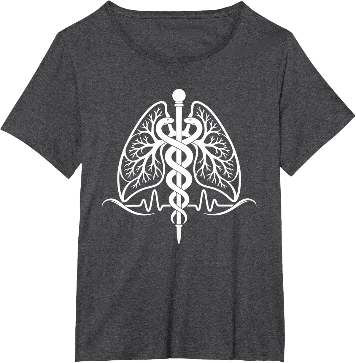 Respiratory Care Lung Caduceus with Heartbeat T-Shirt - Dark Heather Grey