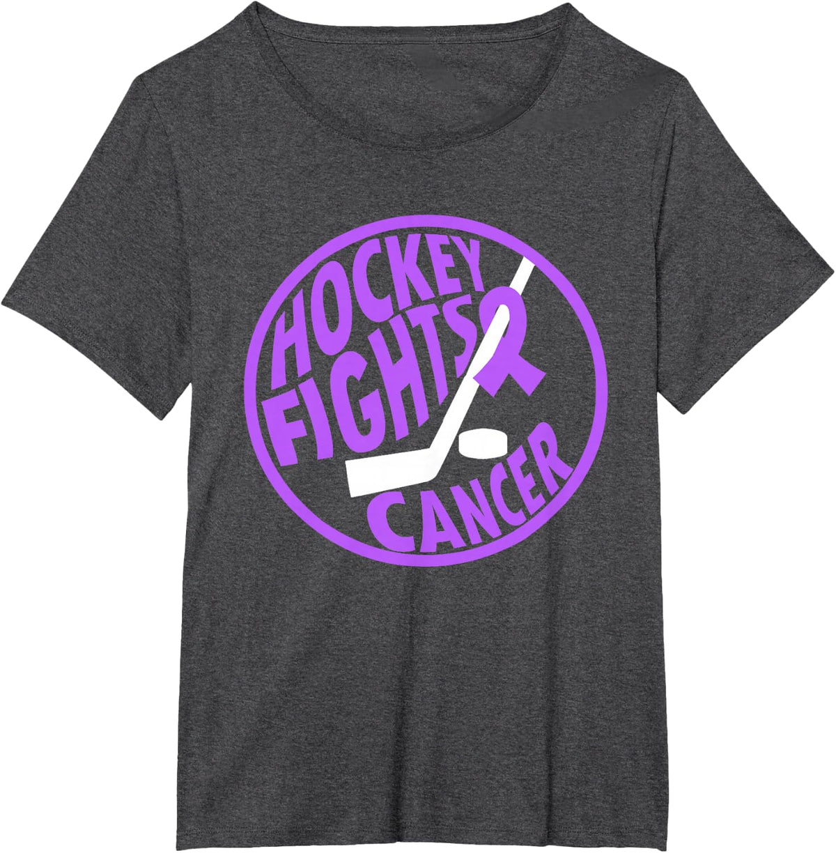 Funny Hockey Fights Cancer Purple Ribbon Gift T-Shirt - Dark Heather Grey