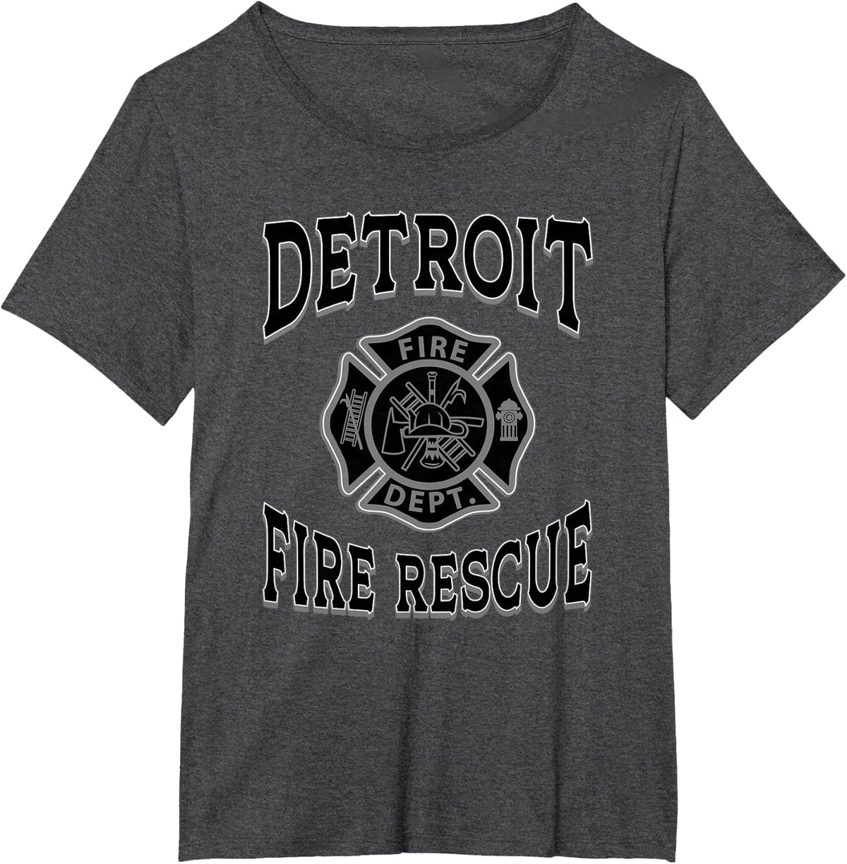 Retro Black Detroit Fire Department Patch Flag Firefighter T-Shirt - Dark Heather Grey
