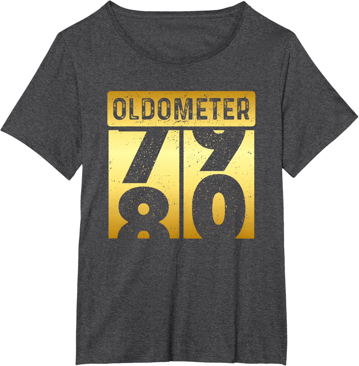 Funny Auto Mechanic Birthday 80th Turning 80 Golden Odometer T-Shirt - Dark Heather Grey