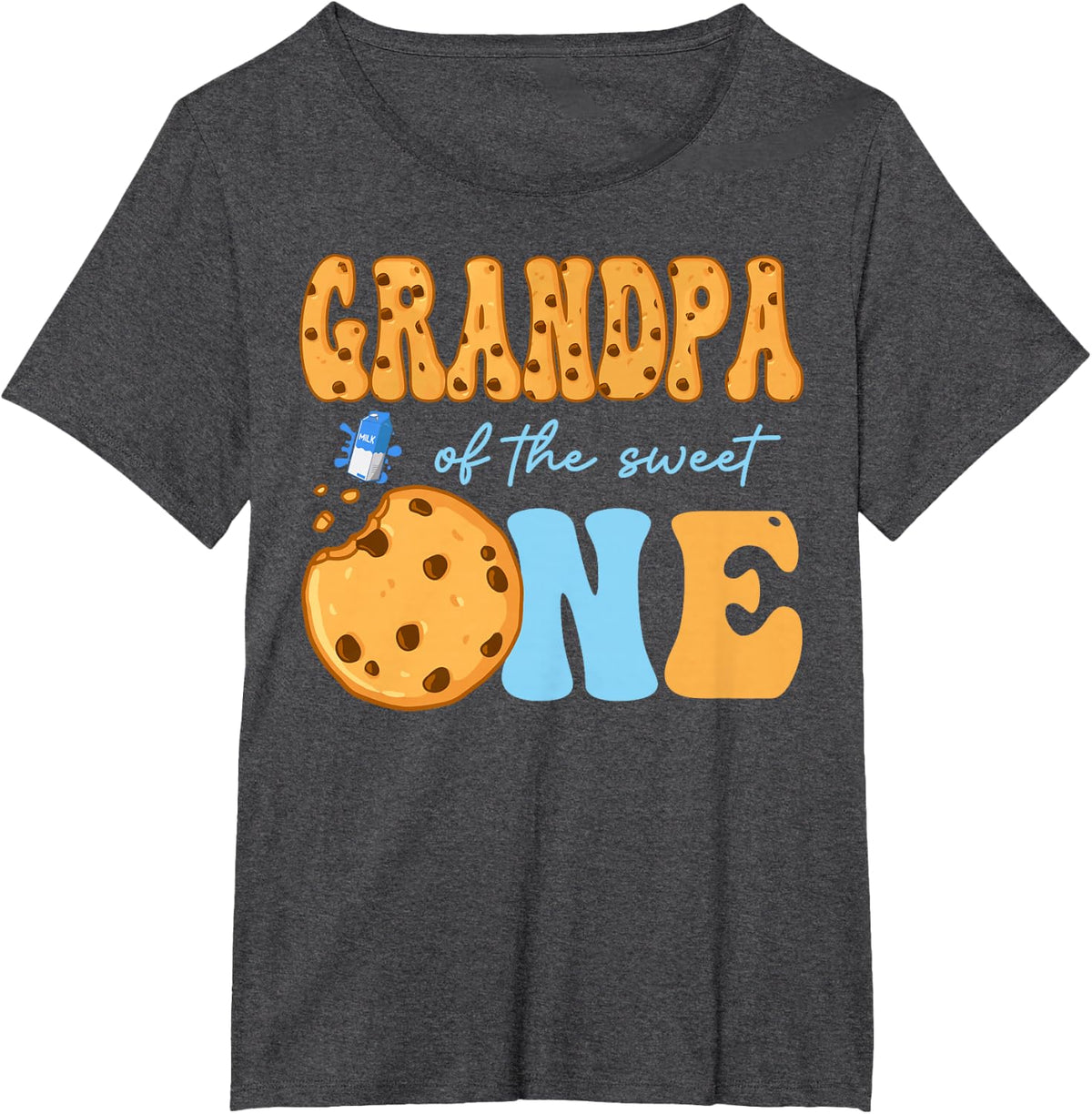 Grandpa Of The Sweet One Cookies And Milk Birthday Party T-Shirt - Dark Heather Grey