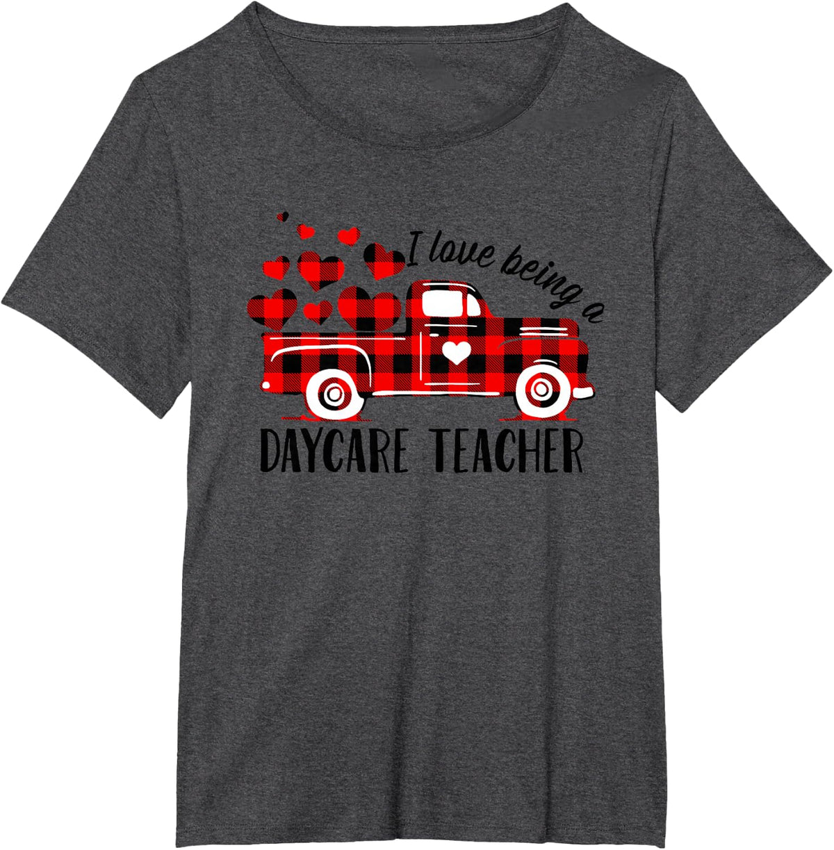 I Love Being A Daycare Teacher Cute Flannel Valentine's Day T-Shirt - Dark Heather Grey