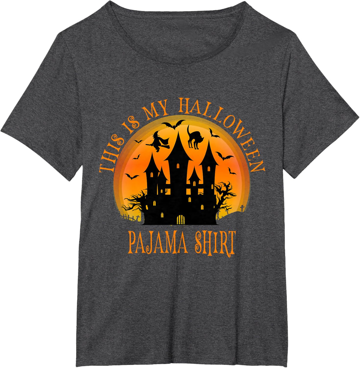 This Is My Halloween Pajama Shirt - Haunted Castle Graveyard T-Shirt - Dark Heather Grey