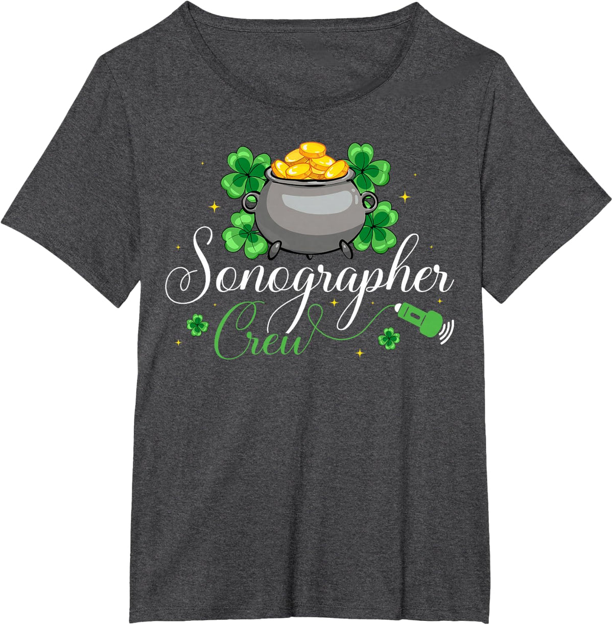 Sonographer Crew St. Patrick's Day Sonography Ultrasound T-Shirt - Dark Heather Grey