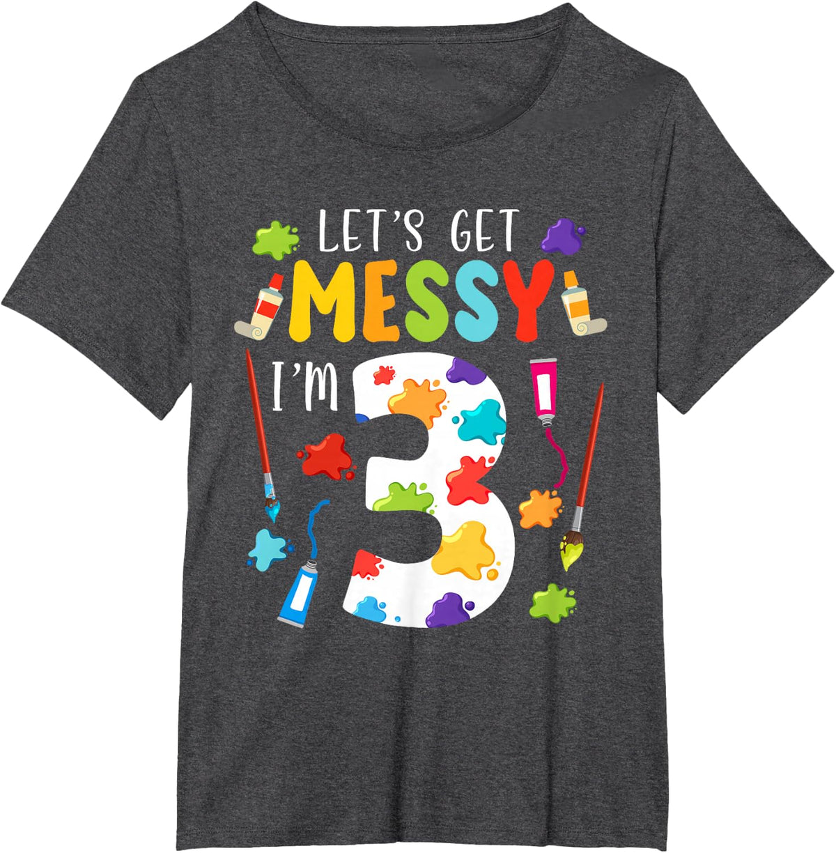 Art Painting 3rd Birthday Artist 3 Years old Party Theme T-Shirt - Dark Heather Grey