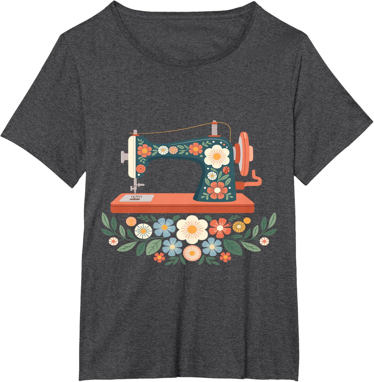 Vintage Sewing Machine Flowers Seamstress Crafter Quilting T-Shirt - Dark Heather Grey