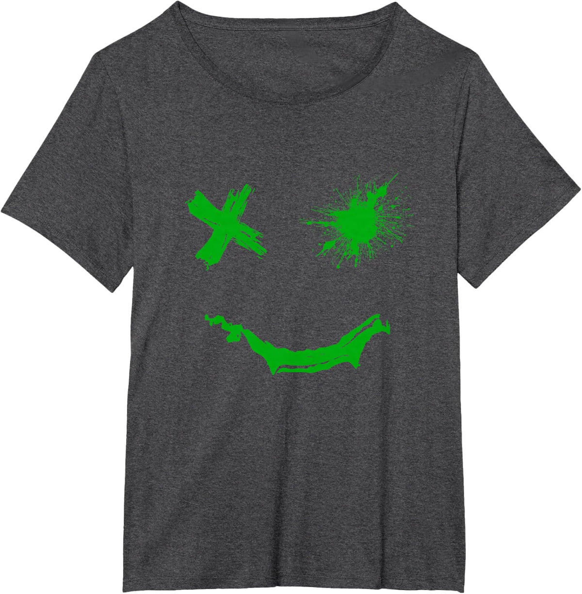 Green Grunge Face Kelly Green Color Graphic T-Shirt - Dark Heather Grey