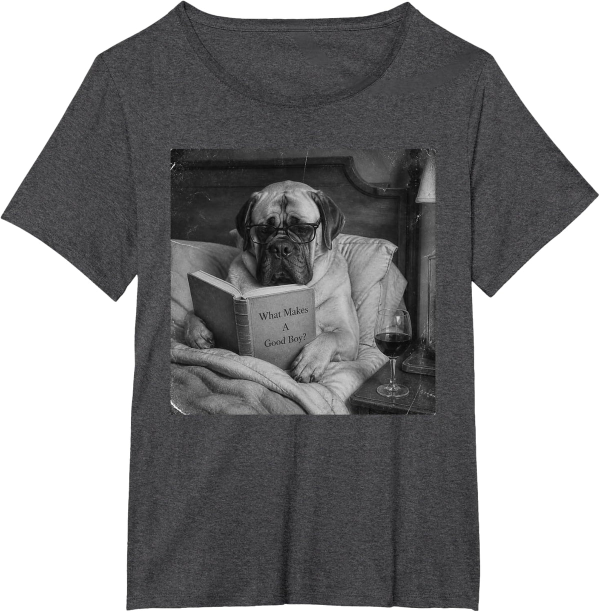 Funny Mastiff Reading T-Shirt - Dark Heather Grey