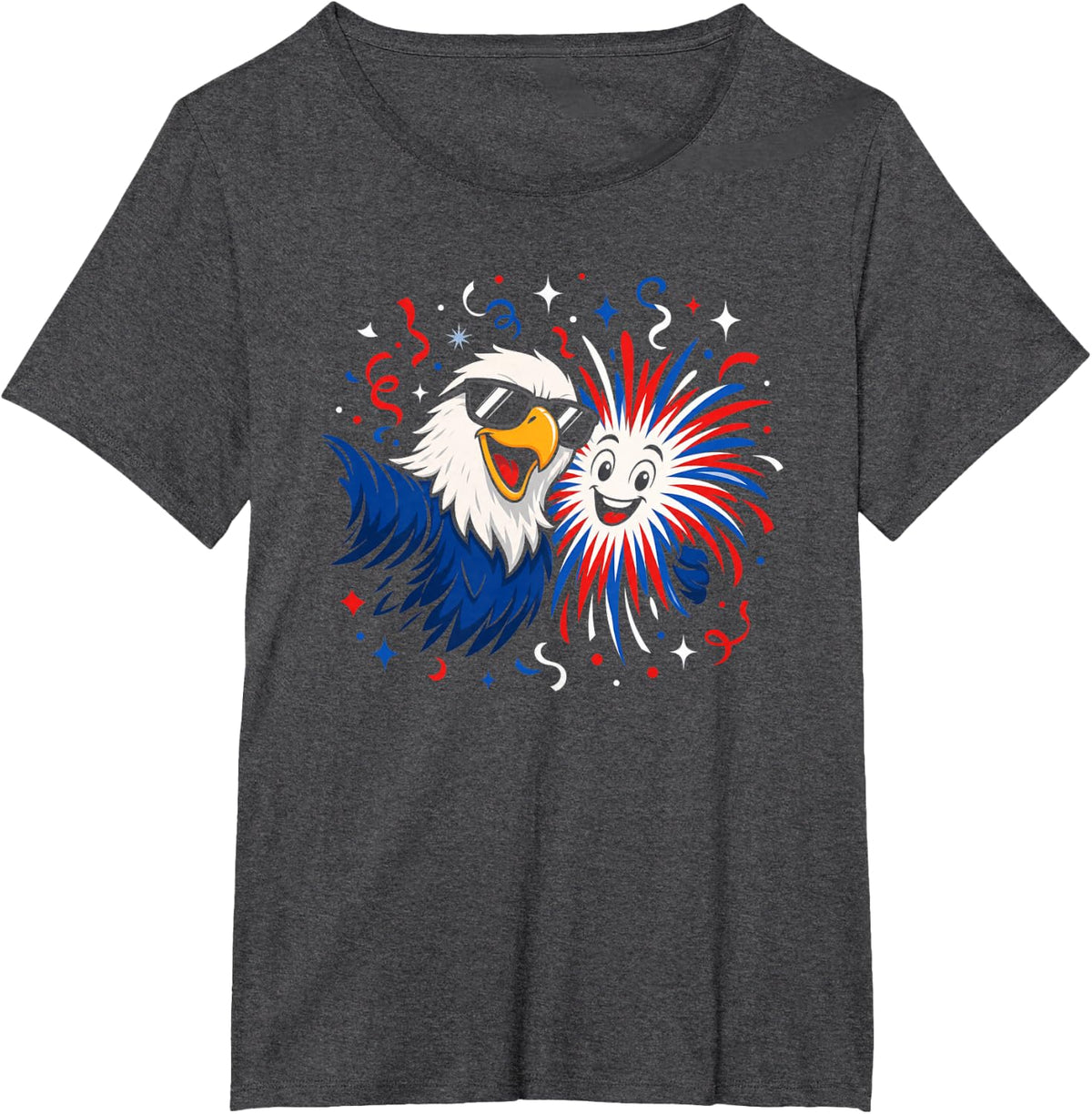 Fourth of July Bald Eagle Firework T-Shirt - Dark Heather Grey