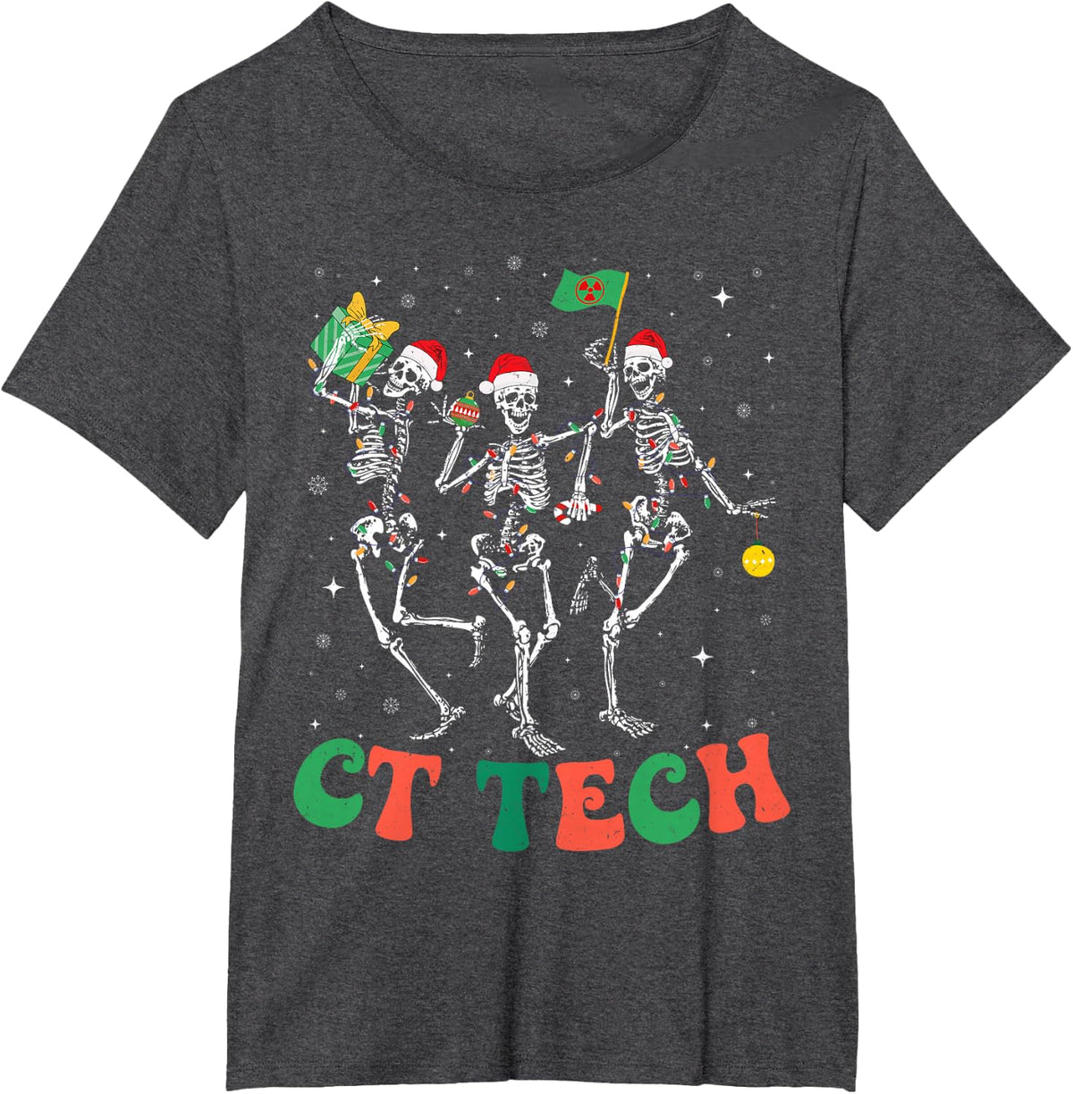 Skeleton CT Tech Computed Tomography Technologist Christmas T-Shirt Tee - Dark Heather Grey