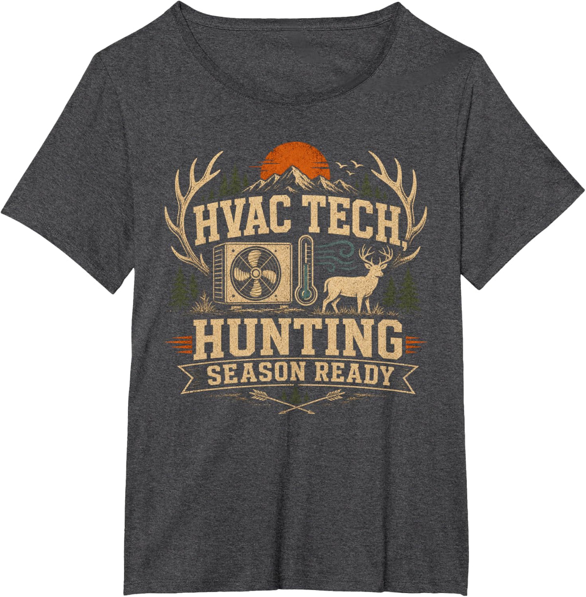 HVAC Tech Hunting Season Ready Funny HVAC Tech Hunting T-Shirt - Dark Heather Grey