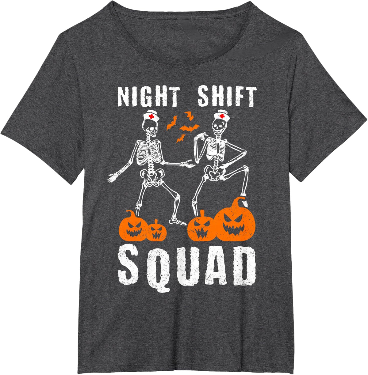 Funny night shift nurse skeleton halloween T-Shirt - Dark Heather Grey