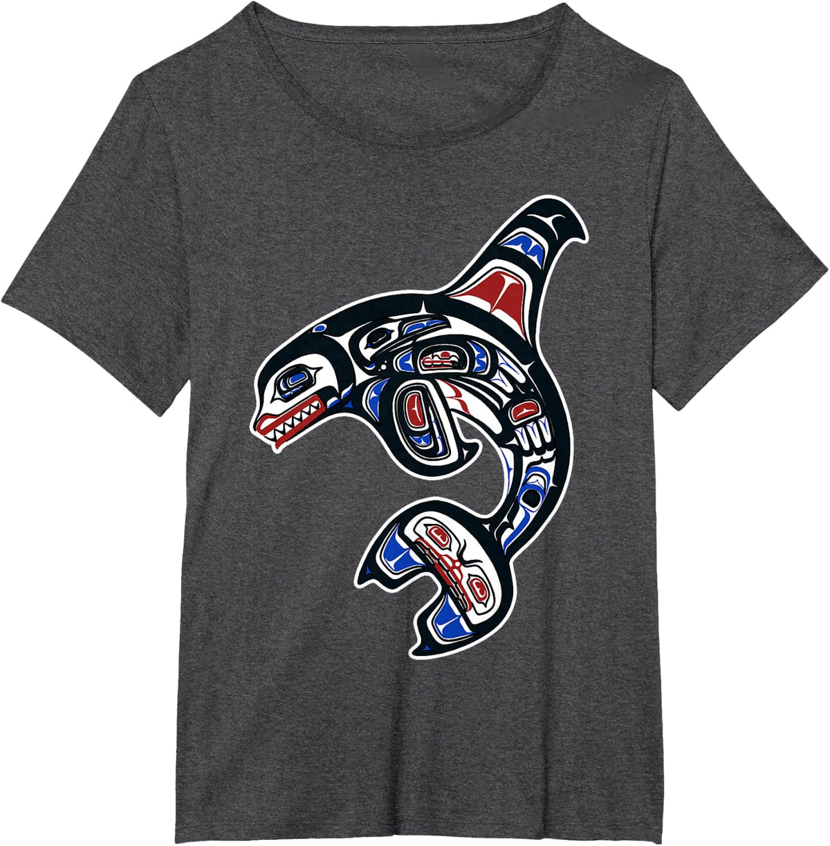 Orca Killer Whale Pacific NW Indian T-Shirt - Dark Heather Grey