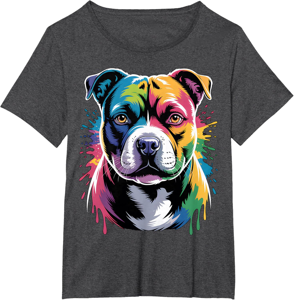 Colorful Staffordshire Bull Terrier Pop Art T-Shirt - Dark Heather Grey