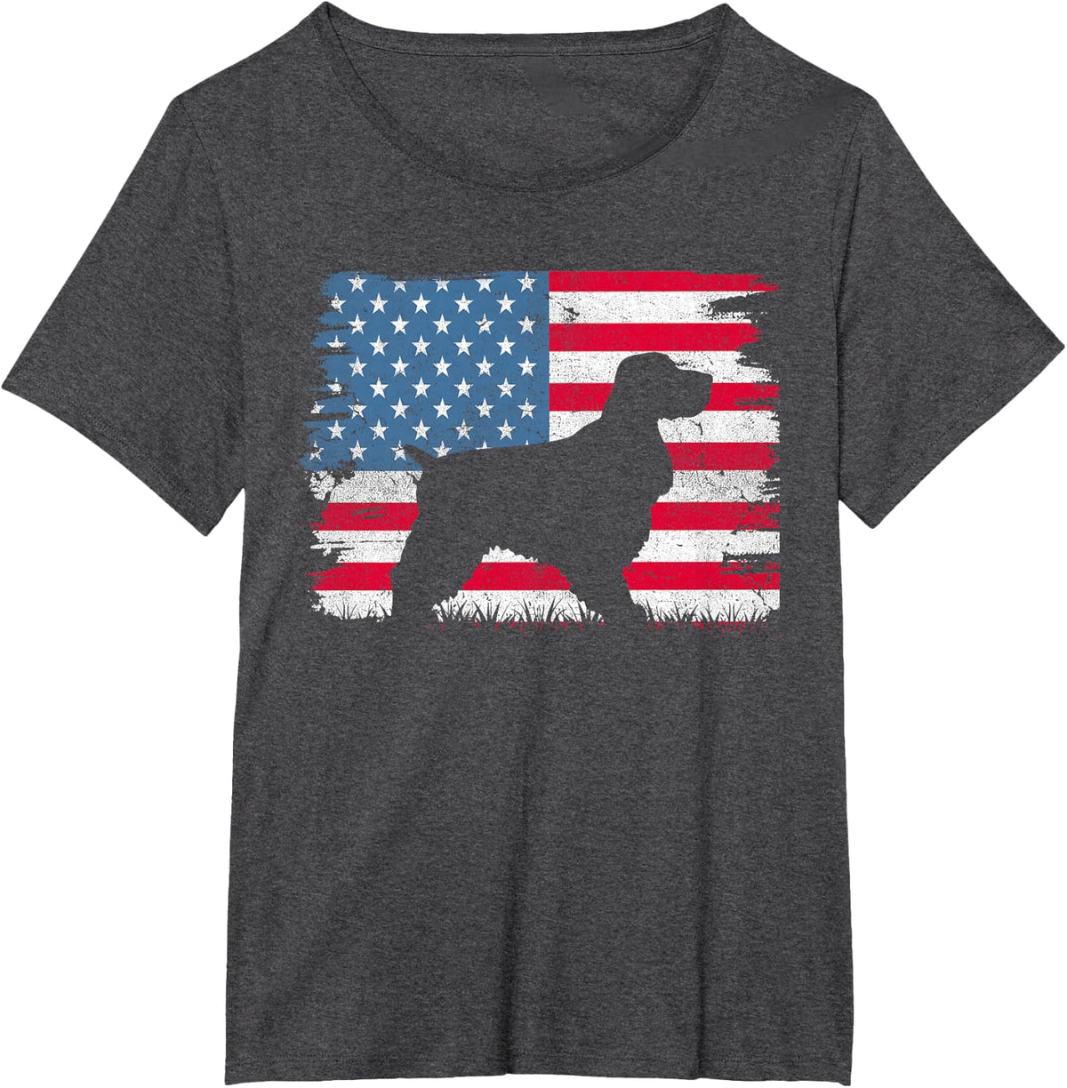English Springer Spaniel American Flag USA 4th of July Women Kids Men T-Shirt - Dark Heather Grey