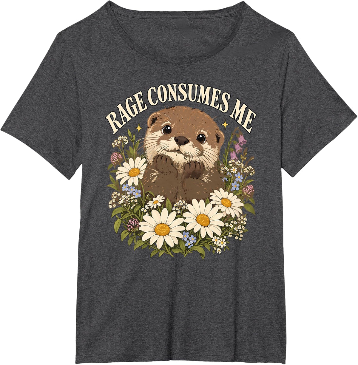 Cute Otter Rage Consumes Me Funny Sarcastic Animal Floral T-Shirt - Dark Heather Grey