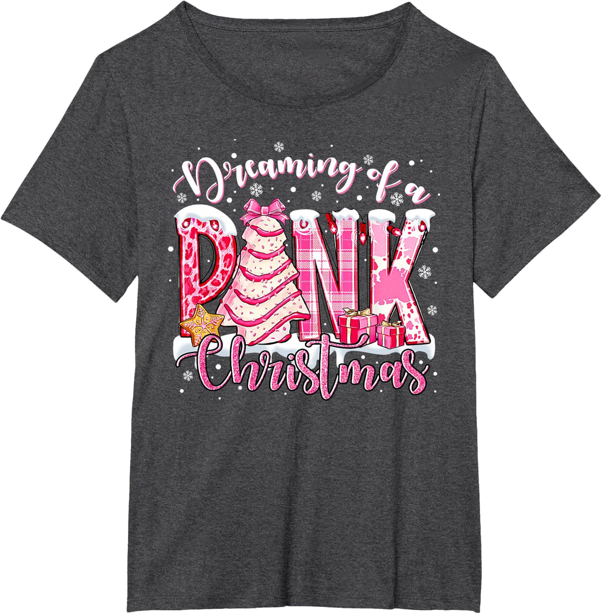 Dreaming Of A Pink Christmas Tree Cakes Xmas Women Girls T-Shirt - Dark Heather Grey