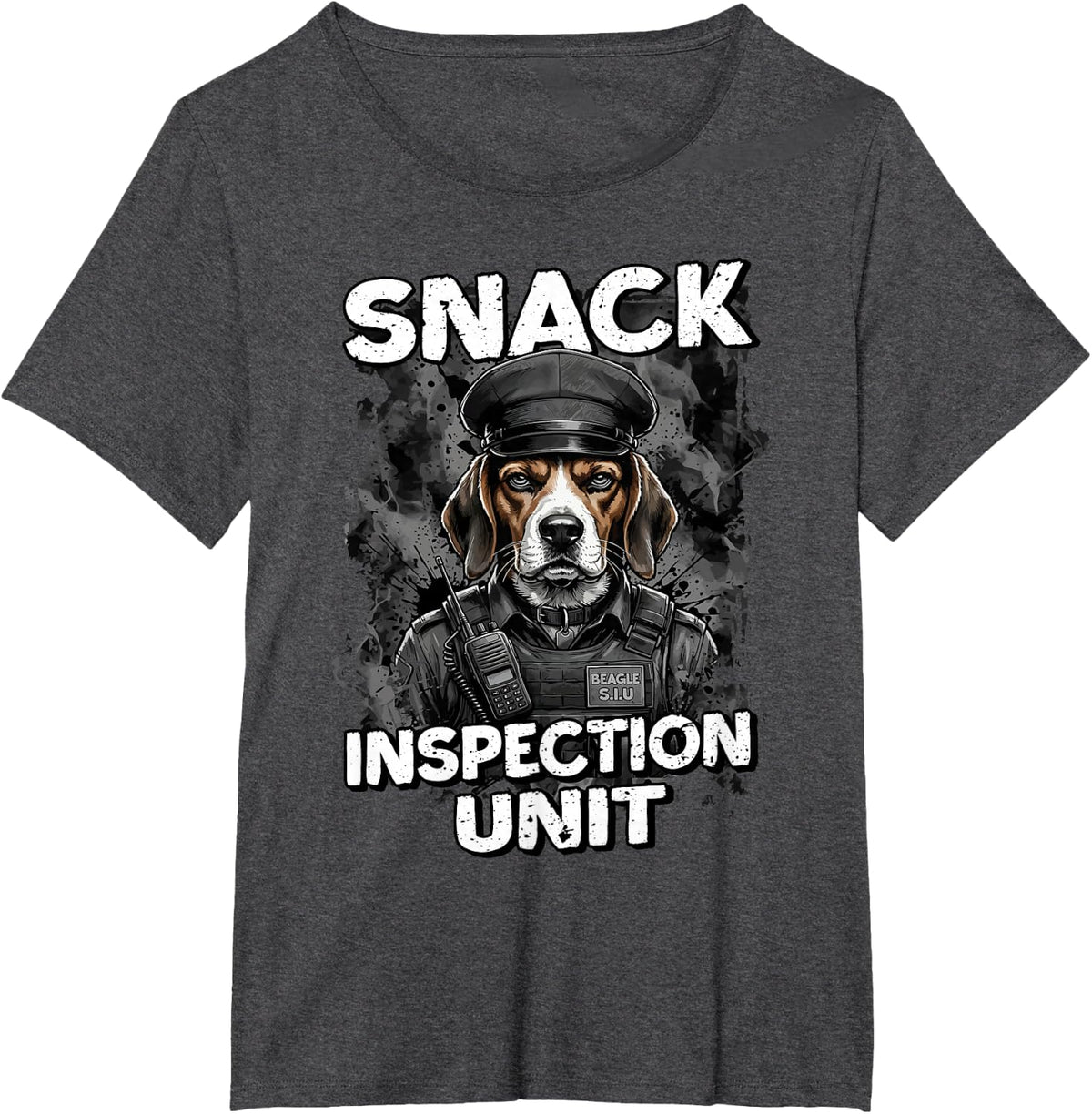 Snack Inspector | Funny Beagle K9 Police Dog Lover T-Shirt - Dark Heather Grey