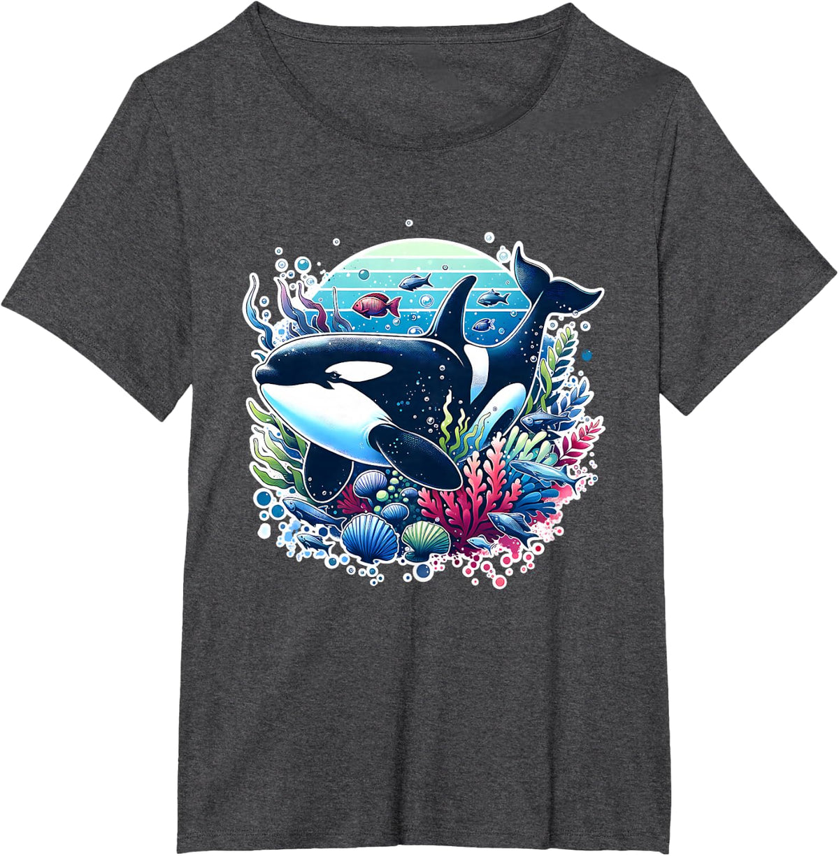 Orca Beautiful Whale Sea Animal Graphic Orca T-Shirt - Dark Heather Grey