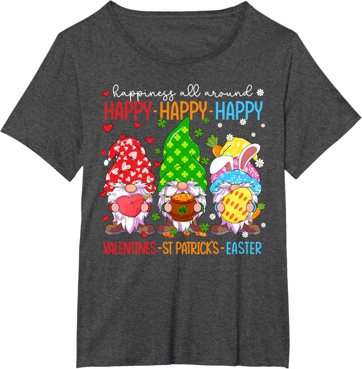 Happy Valentines St Patrick Easter Happy Holiday Gnome Funny T-Shirt - Dark Heather Grey