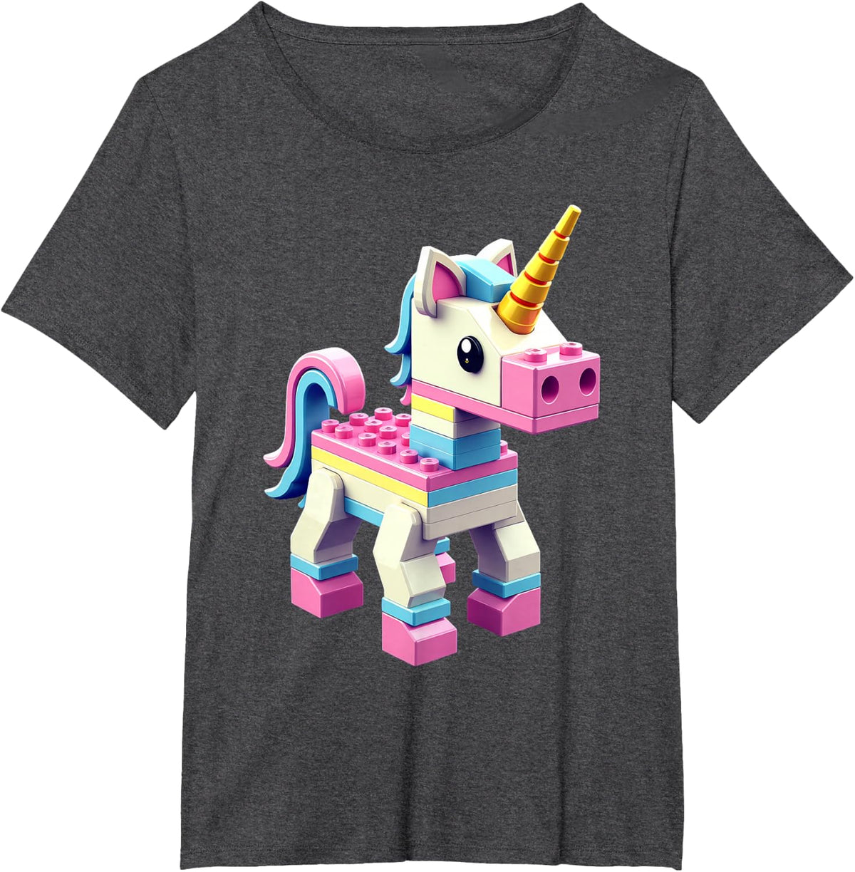 Master Builder Bricks Blocks Play Toys Unicorn T-Shirt - Dark Heather Grey