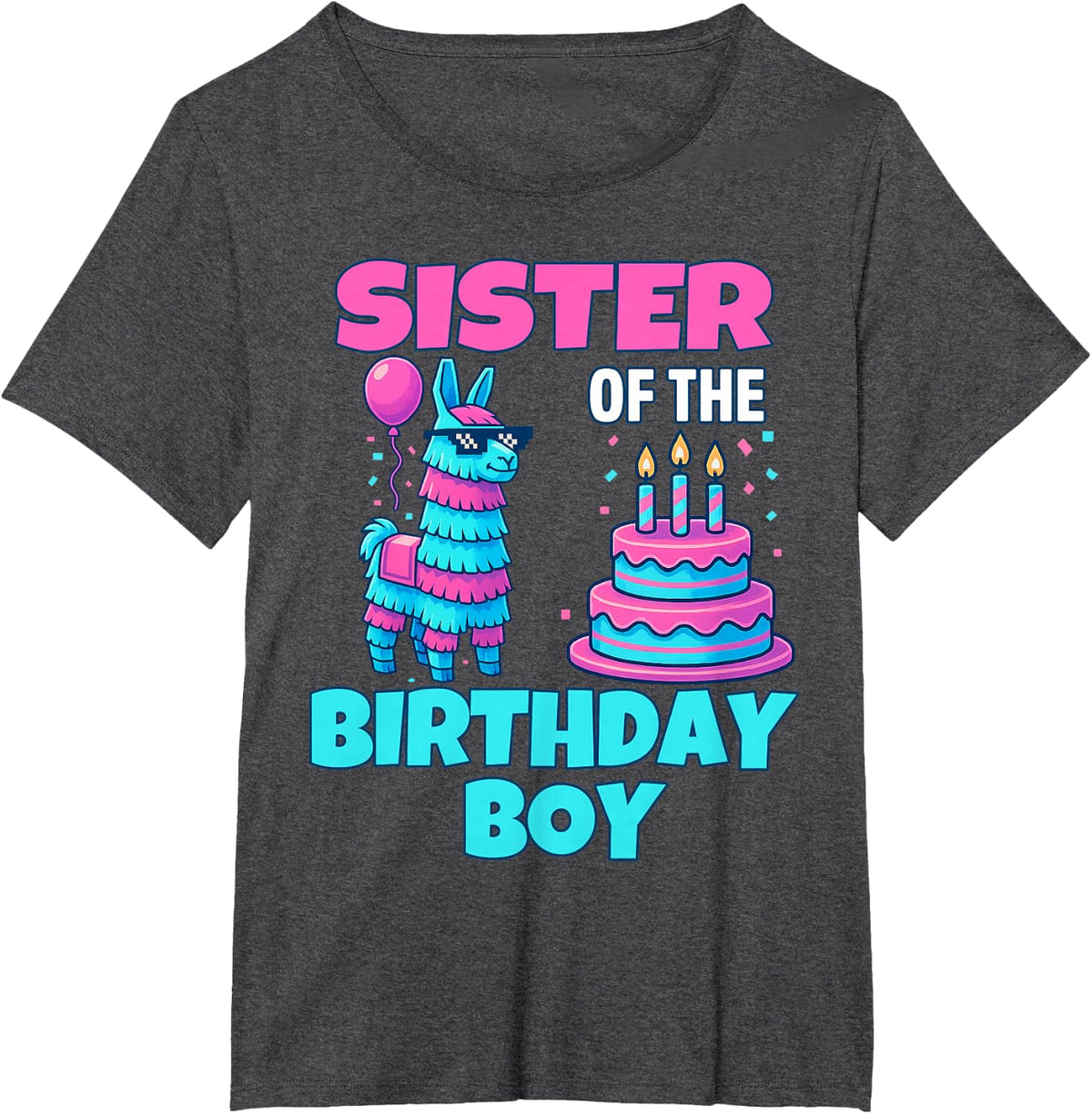Sister Birthday Boy Llama Pinata Party family mathing women T-Shirt - Dark Heather Grey